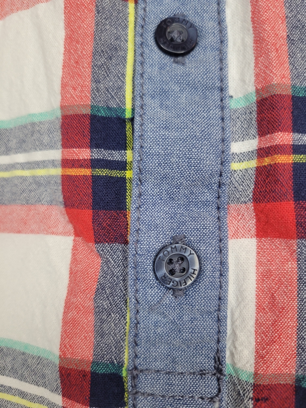 Tommy Hilfiger Blue Chambray & Multicolor Plaid Baby Romper - Picture 6 of 6